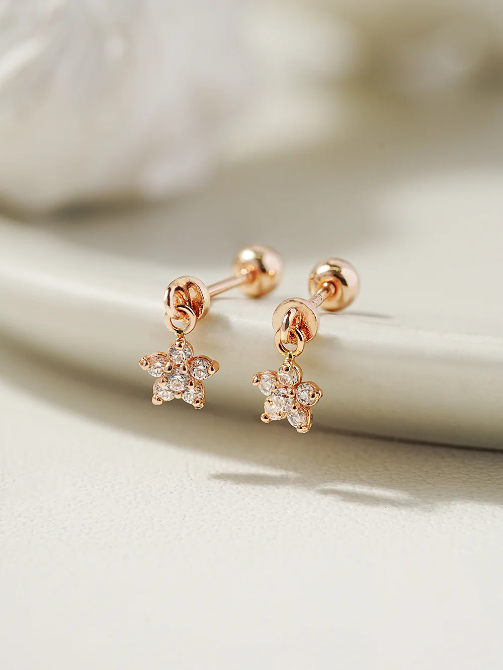 14K Gold Best Flower Drop Cartilage Earring 20G - Image 5