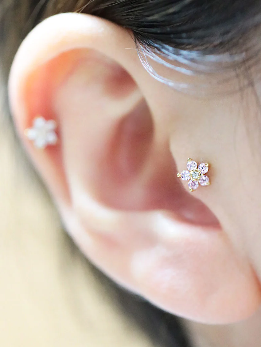14K Gold Best Flower Cartilage Earring 18G16G - Image 10