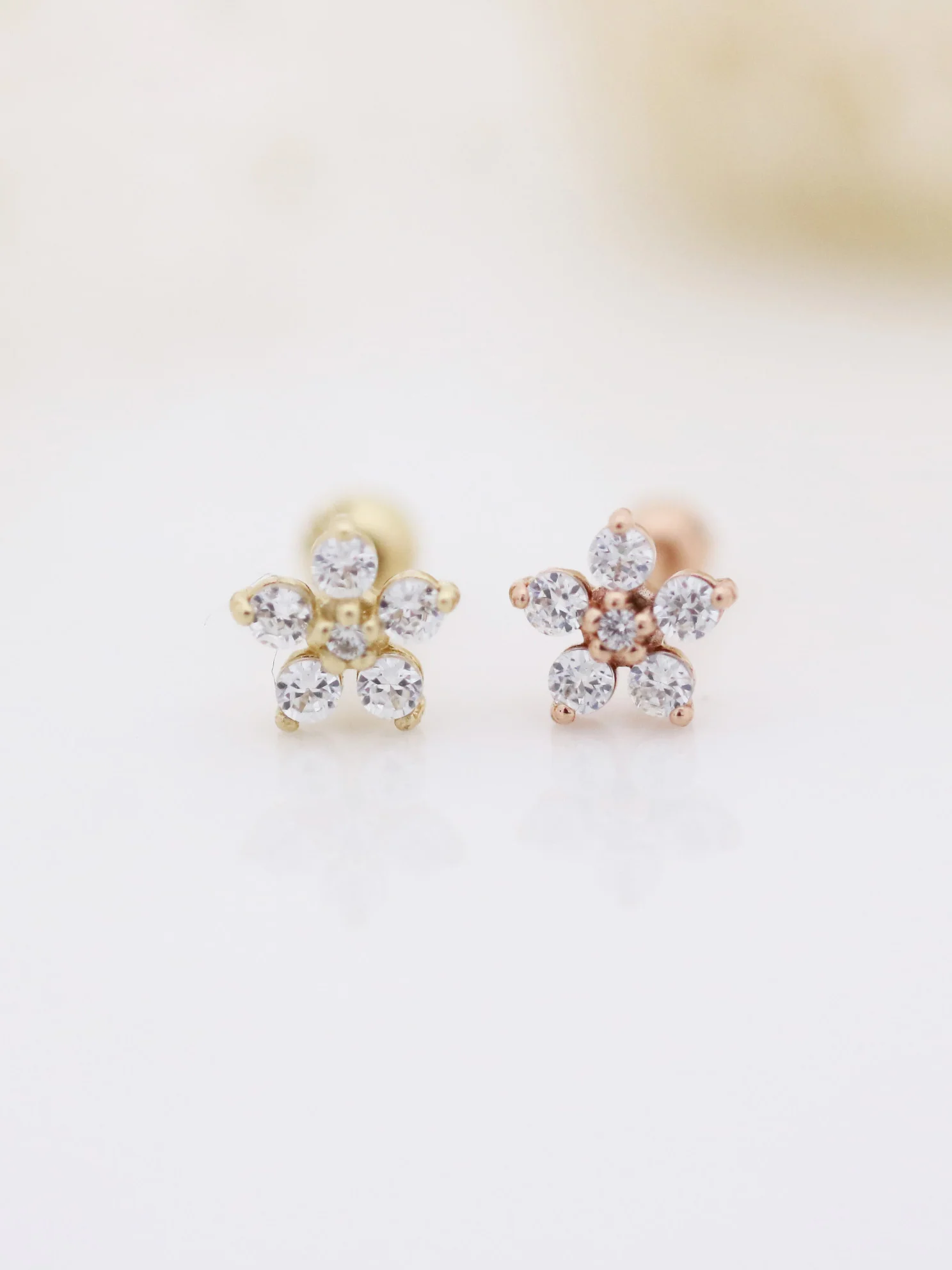 14K Gold Best Flower Cartilage Earring 18G16G - Image 3