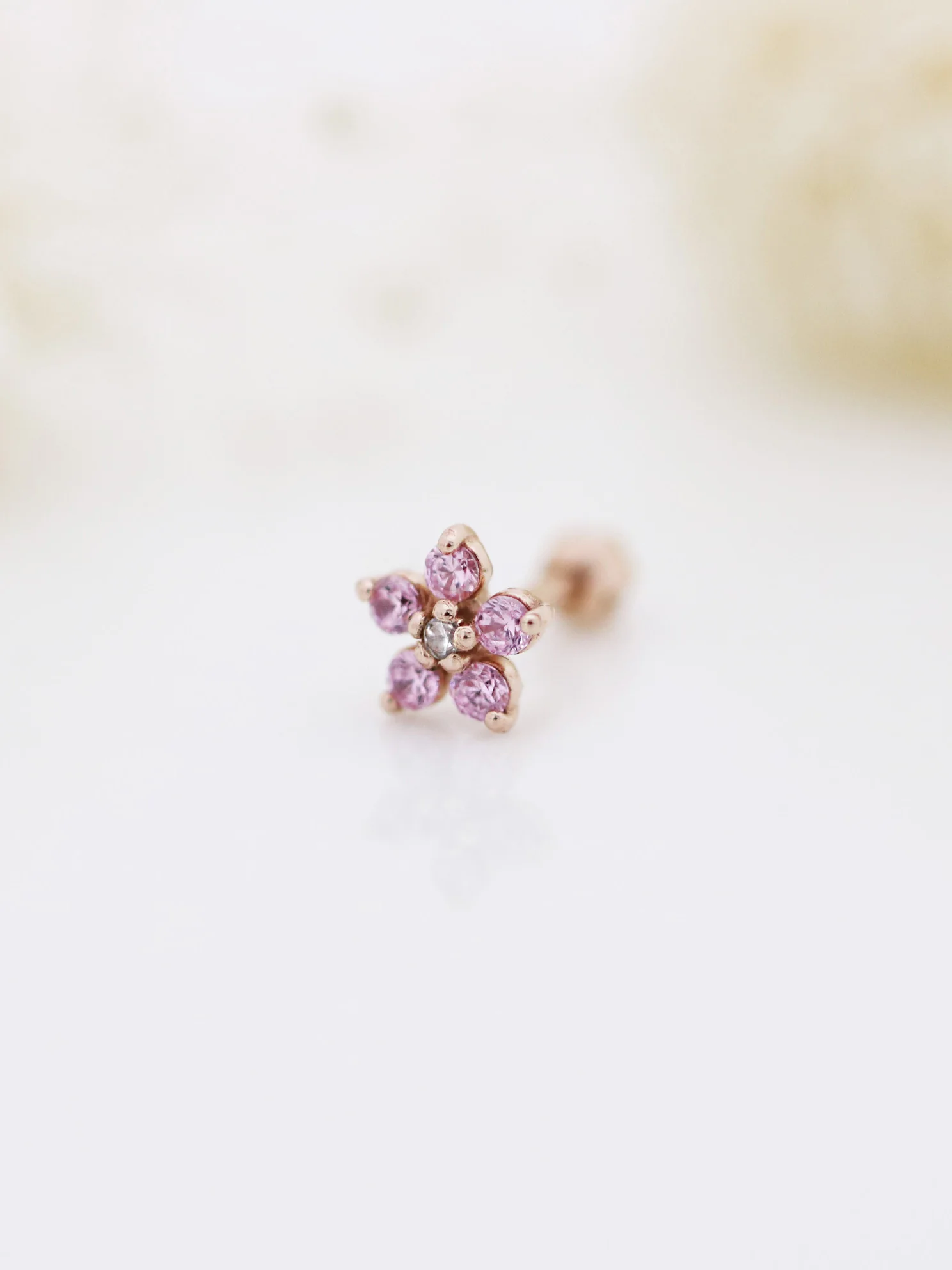 14K Gold Best Flower Cartilage Earring 18G16G - Image 5