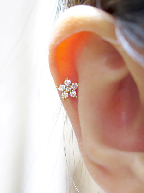 14K Gold Best Flower Cartilage Earring 18G16G - Image 7