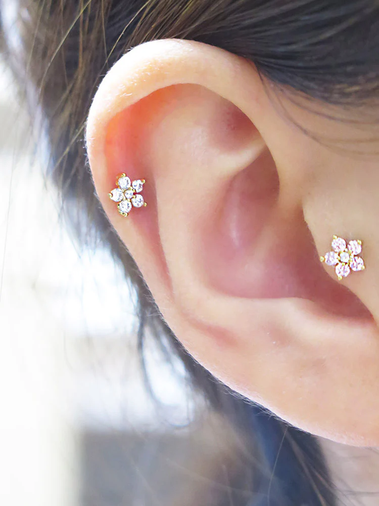 14K Gold Best Flower Cartilage Earring 18G16G - Image 9