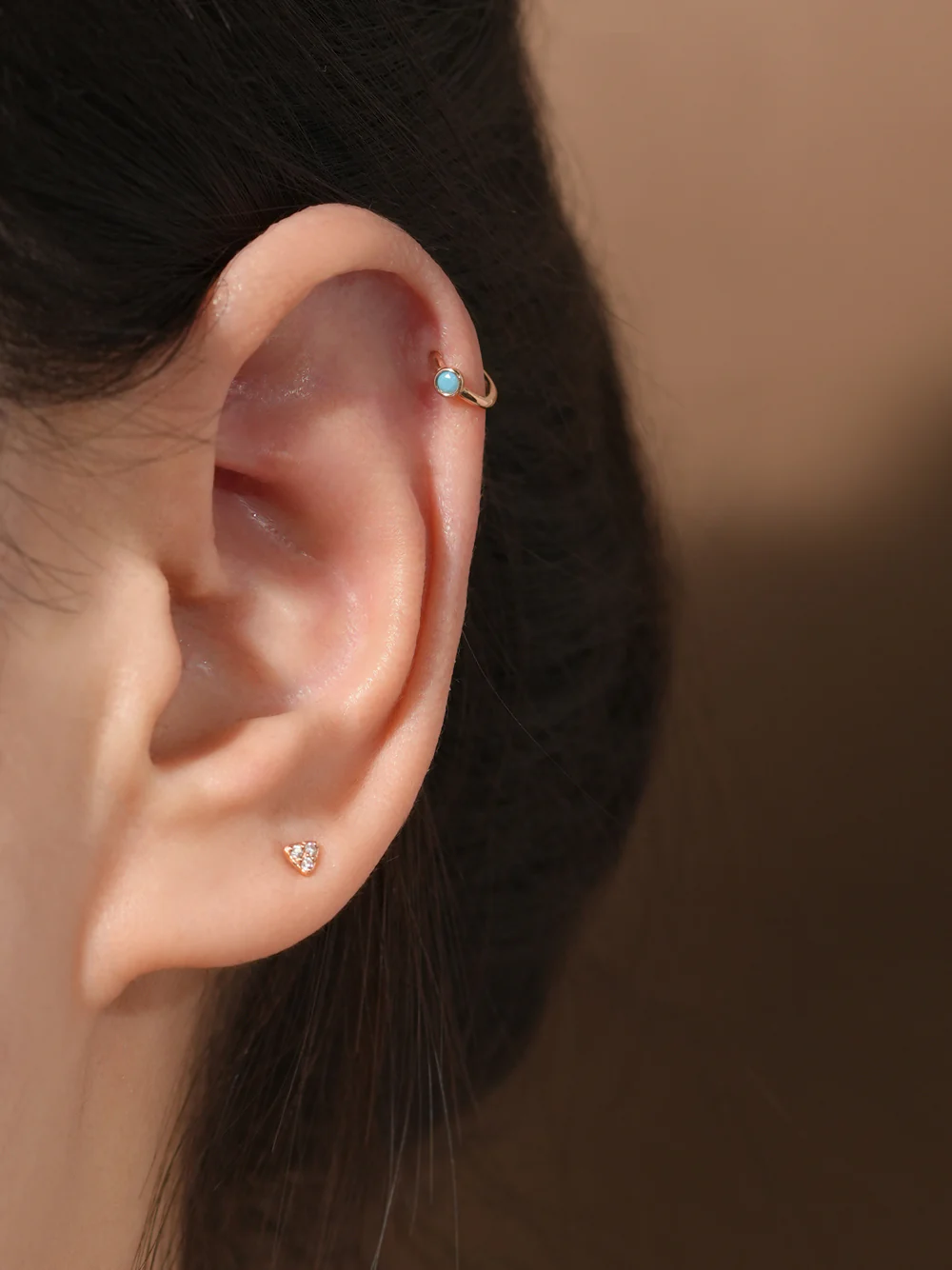14K Gold Bezel Segment Clicker Cartilage Helix Hoop Earring 18G - Image 10