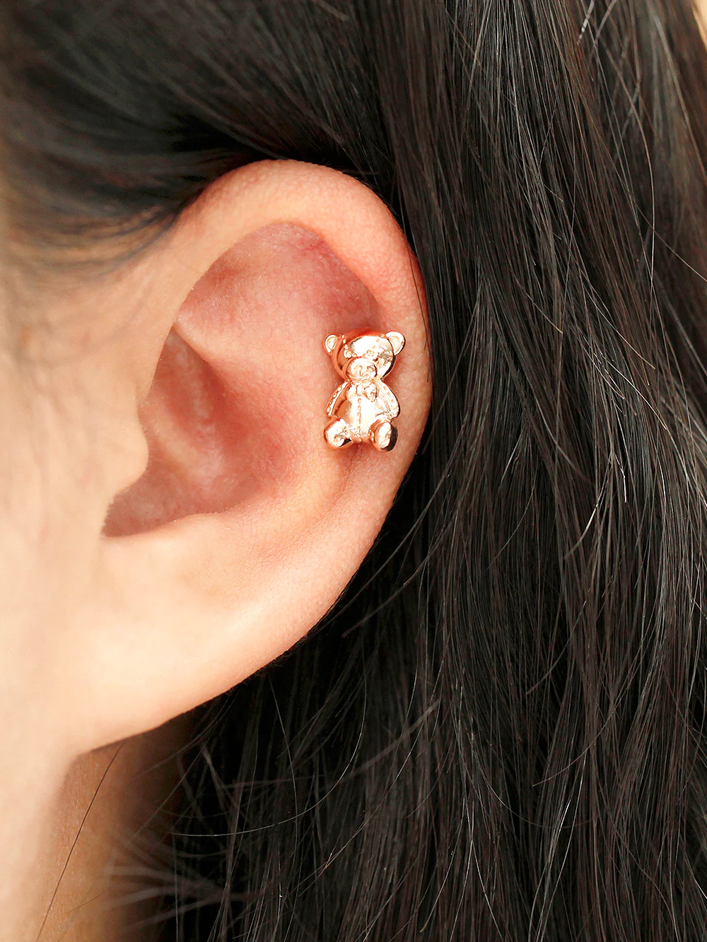 14K Gold Big Bear Cartilage Earring 18G16G - Image 2