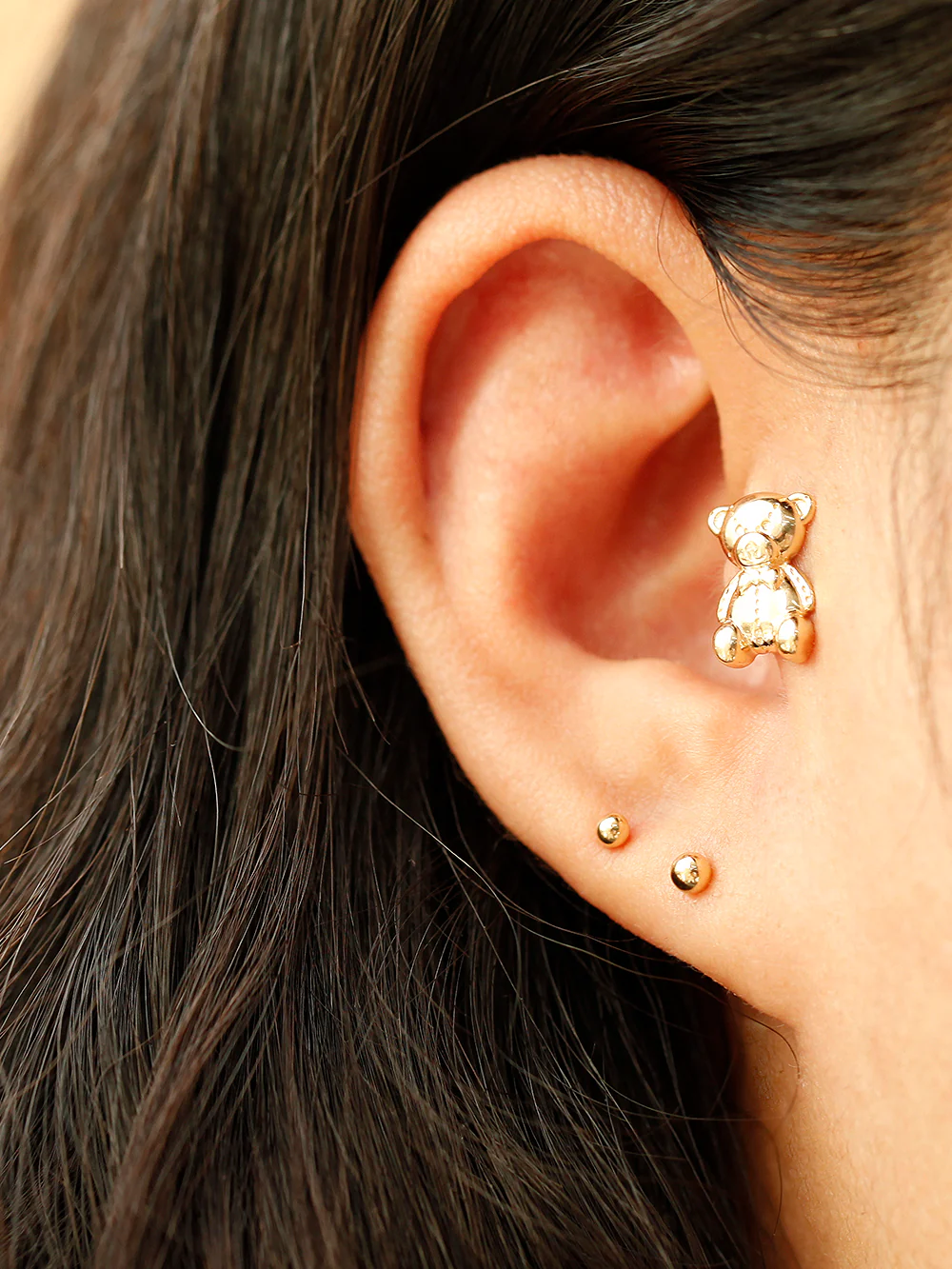 14K Gold Big Bear Cartilage Earring 18G16G - Image 4