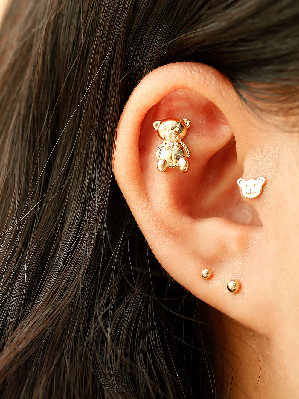 14K Gold Big Bear Cartilage Earring 18G16G - Image 7