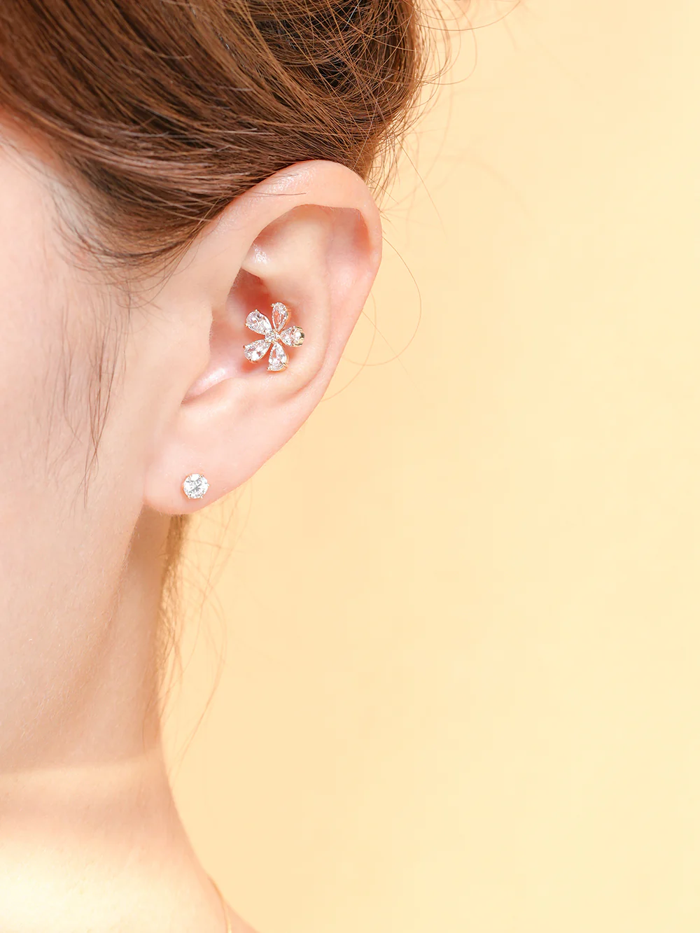 14K Gold Big Cubic Flower Labret Piercing 18G16G - Image 11