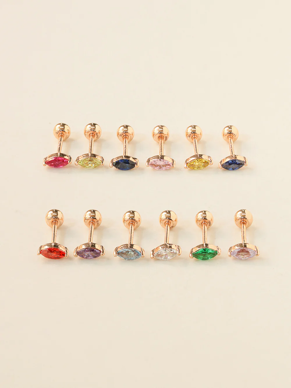 14K Gold Birth Stone Boat CZ  Cartilage Earring 20G18G16G - Image 13