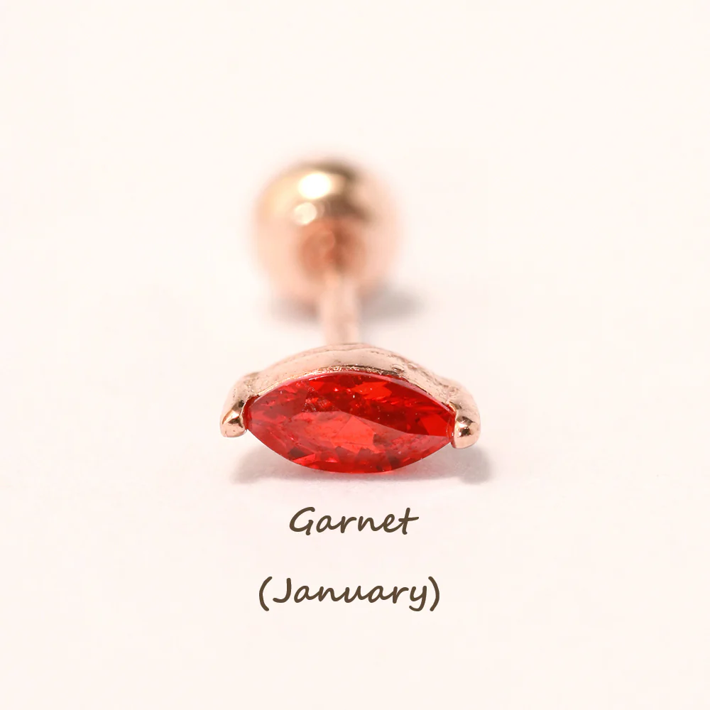 14K Gold Birth Stone Boat CZ  Cartilage Earring 20G18G16G - Image 14