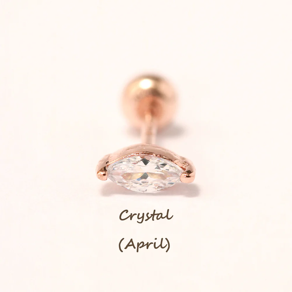 14K Gold Birth Stone Boat CZ  Cartilage Earring 20G18G16G - Image 17