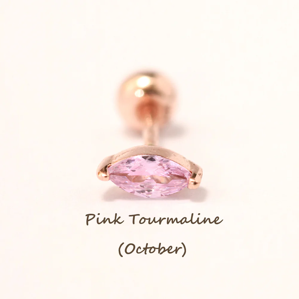 14K Gold Birth Stone Boat CZ  Cartilage Earring 20G18G16G - Image 23