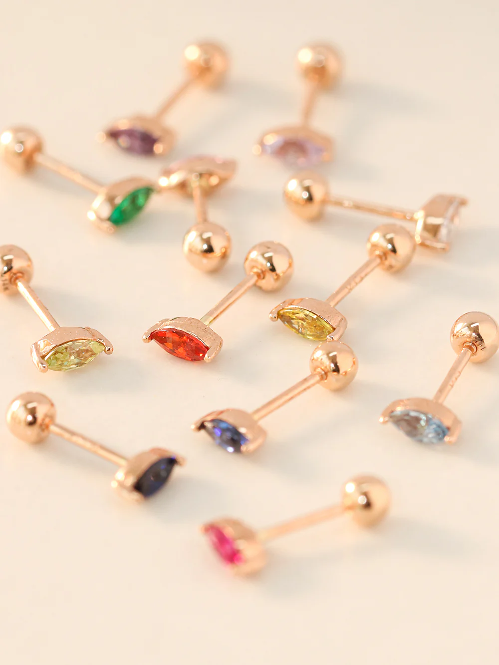 14K Gold Birth Stone Boat CZ  Cartilage Earring 20G18G16G - Image 5