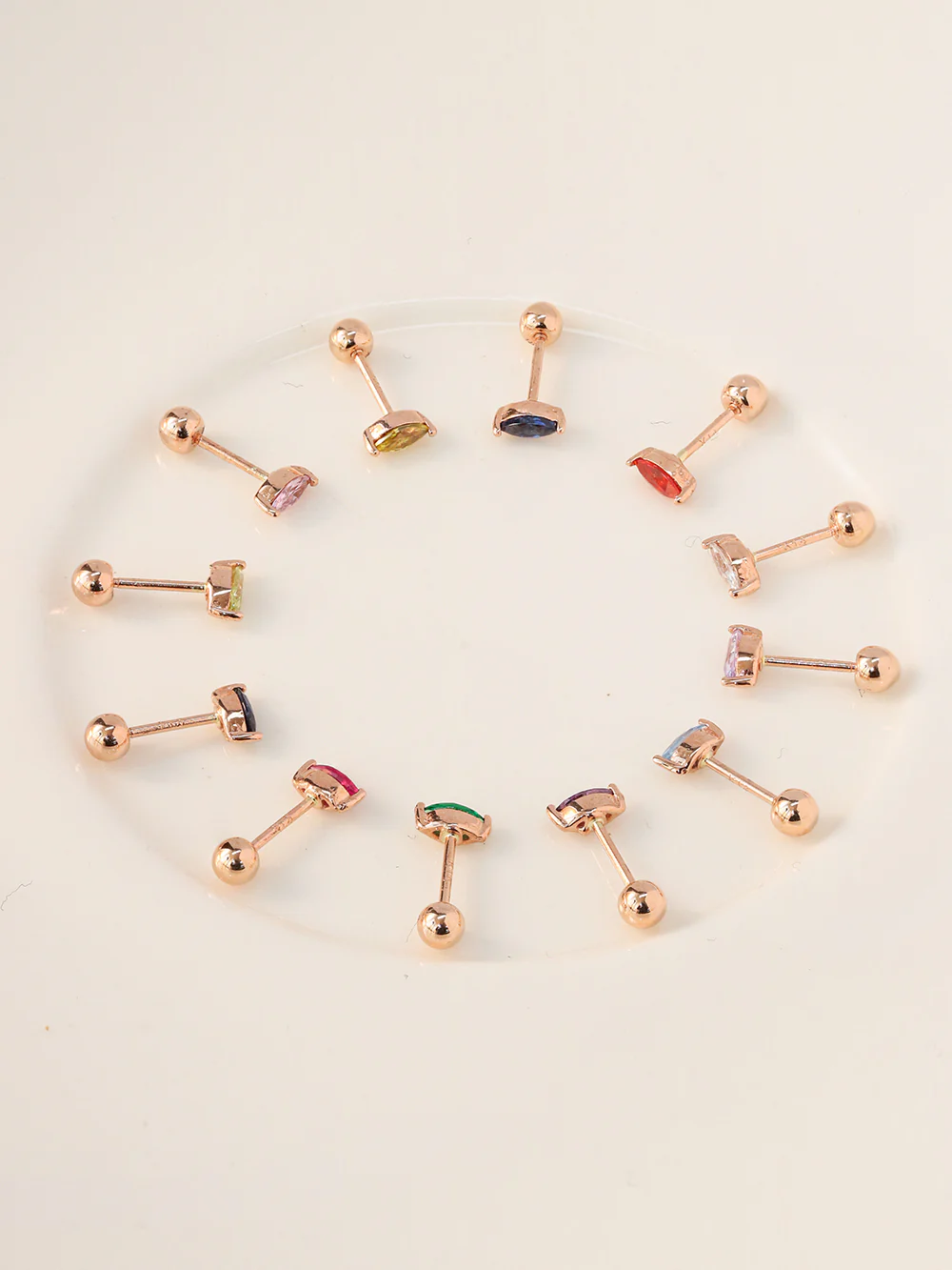 14K Gold Birth Stone Boat CZ  Cartilage Earring 20G18G16G - Image 7