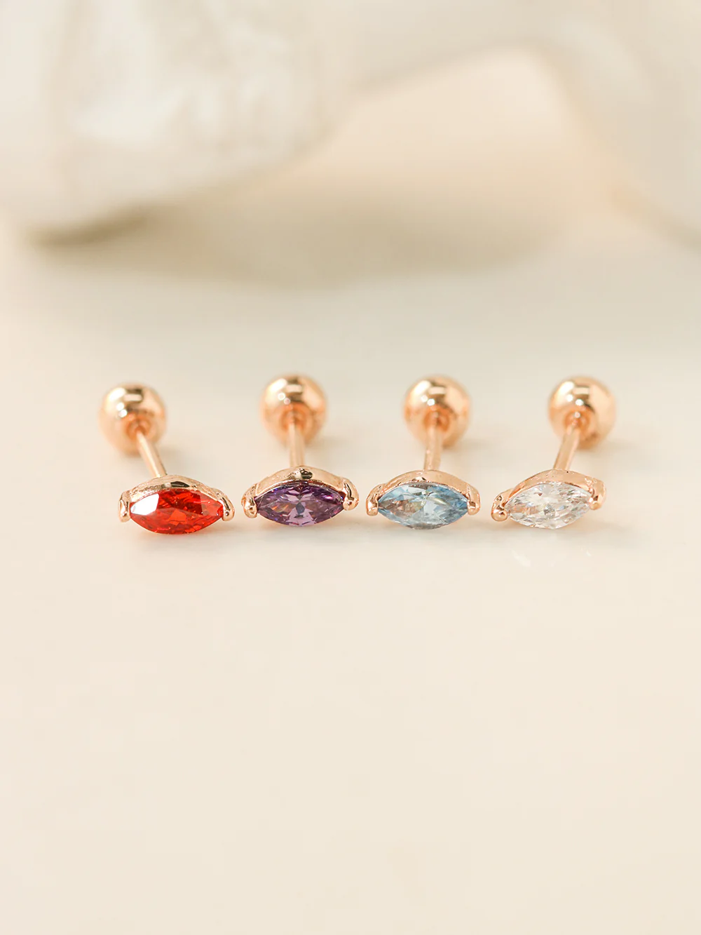 14K Gold Birth Stone Boat CZ  Cartilage Earring 20G18G16G - Image 9