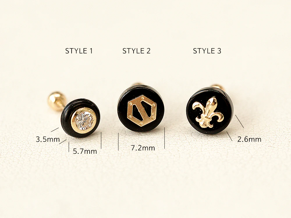 14K Gold Black and Gold Cartilage Earring 20G - Image 8