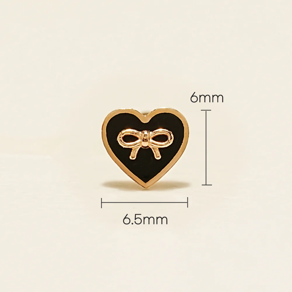 14K Gold Black Heart Ribbon Cartilage Earring 20G - Image 6