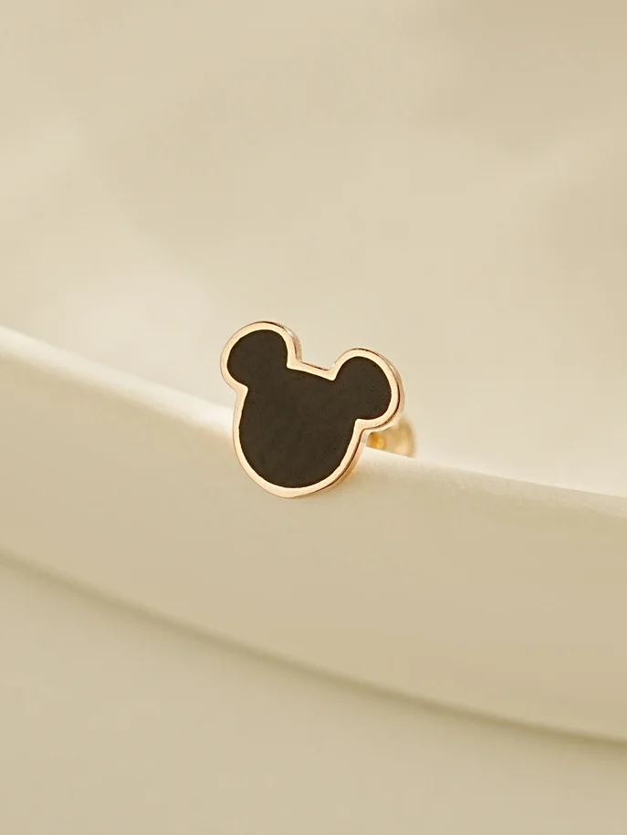 14K Gold Black Line Mouse Cartilage Earring 20G