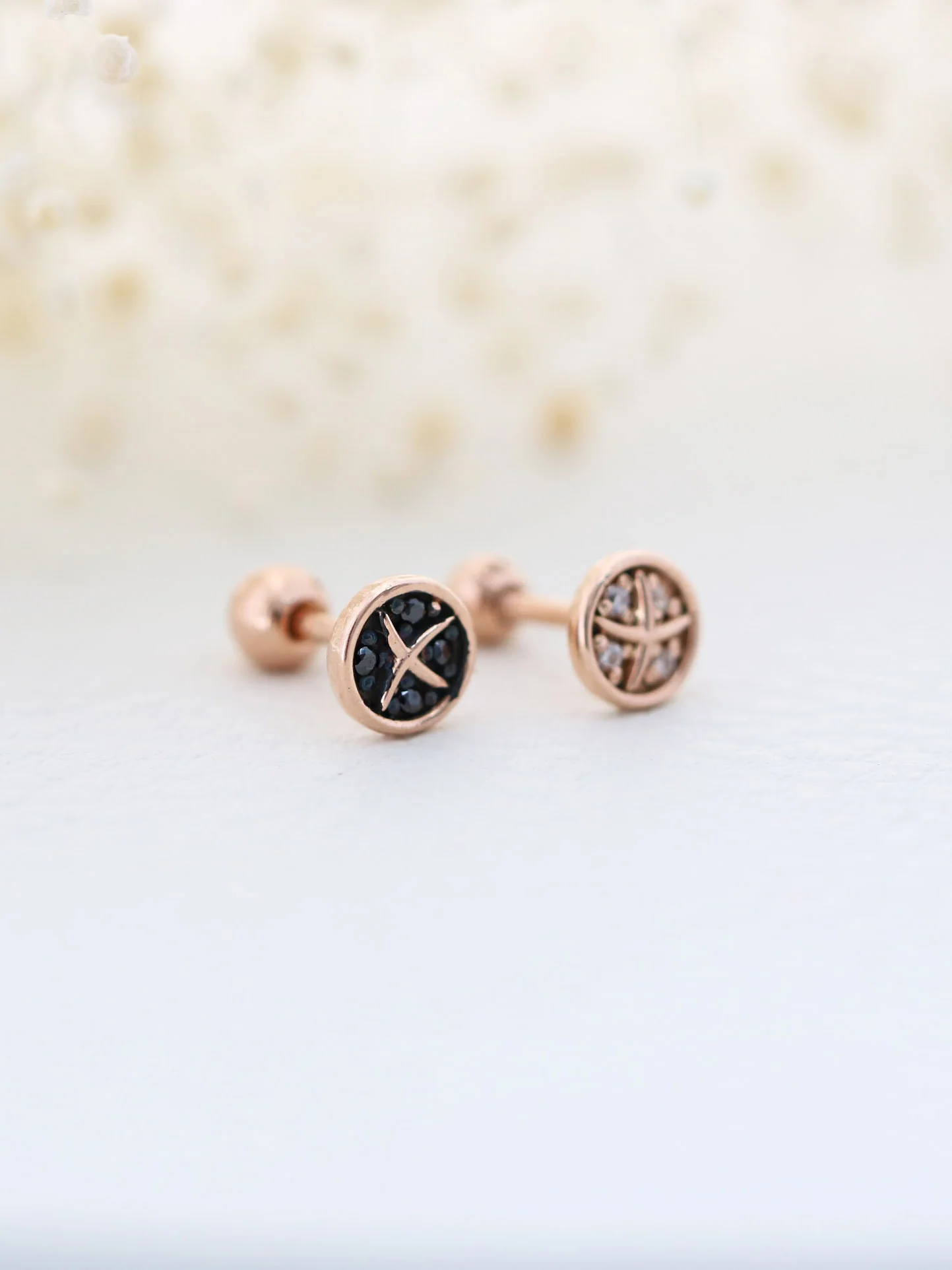 14K Gold Black Round Cartilage Earring 18G16G - Image 2