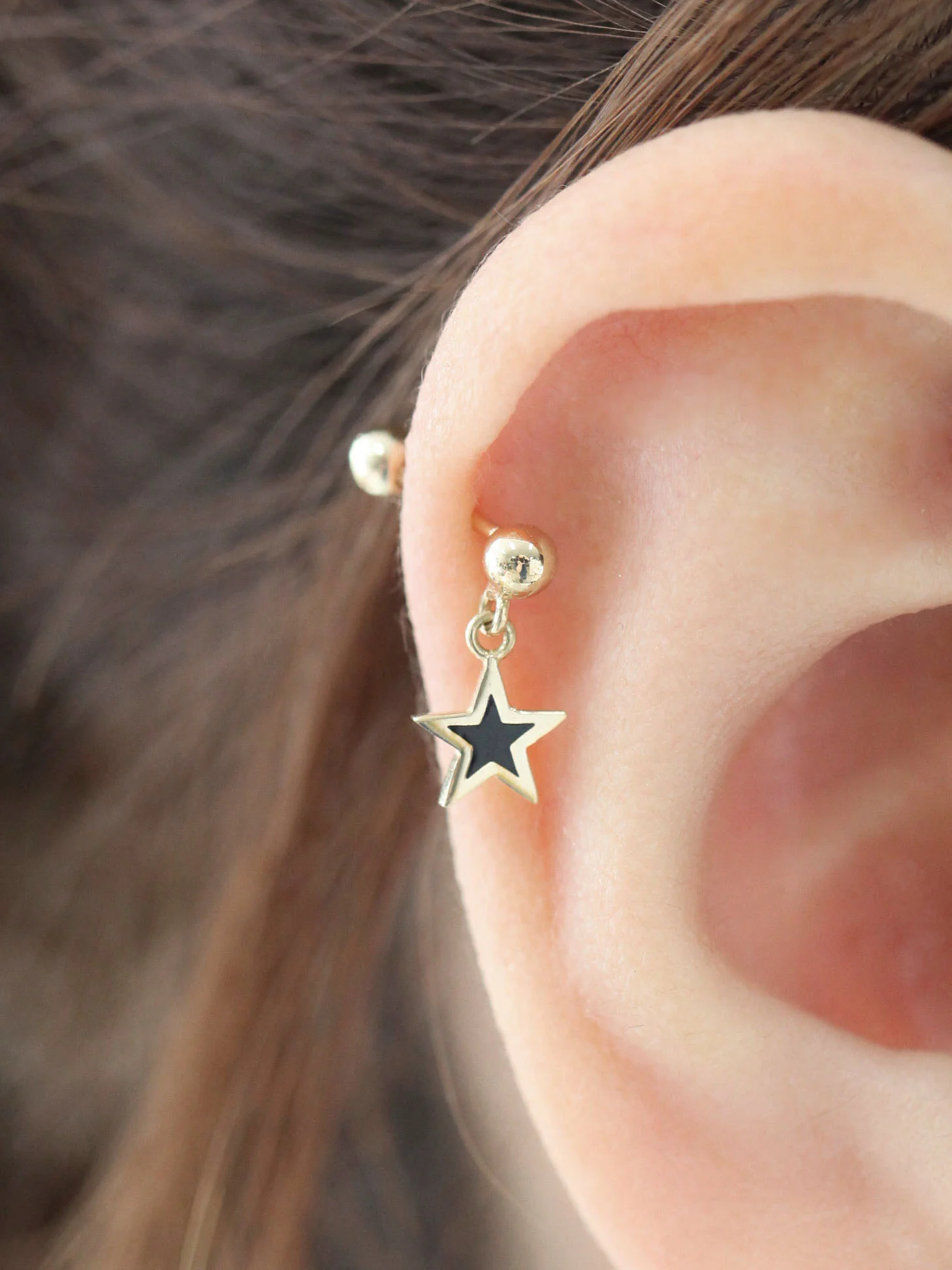 14K gold Black Star Drop cartilage earring 20g - Image 4