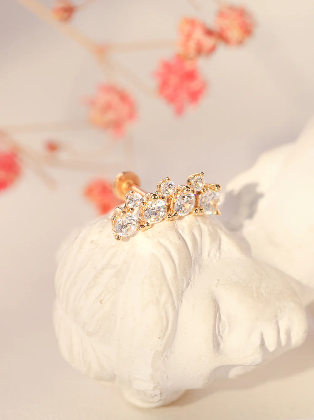 14K Gold Bling Crown Internally Threaded Labret Piercing 18G16G - Image 13