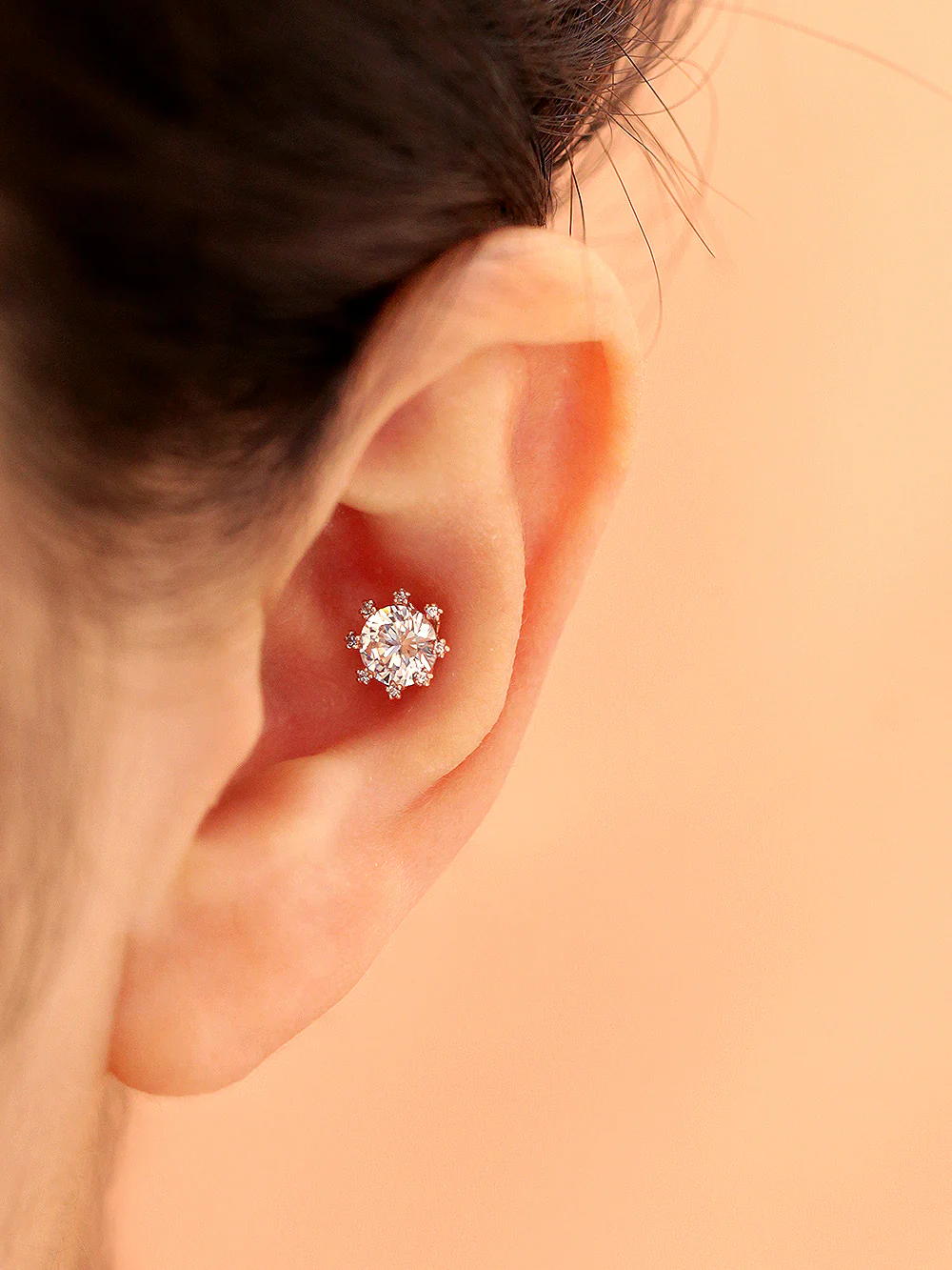 14K Gold Bling Crystal Cubic Cartilage Earring 18G16G - Image 2