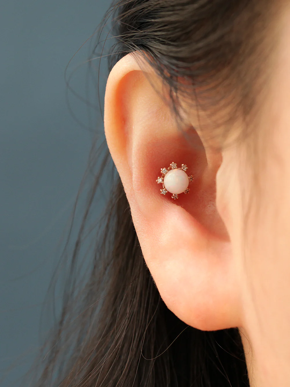 14K Gold Bling Crystal Pearl Opal Cartilage Earring 18G16G - Image 10