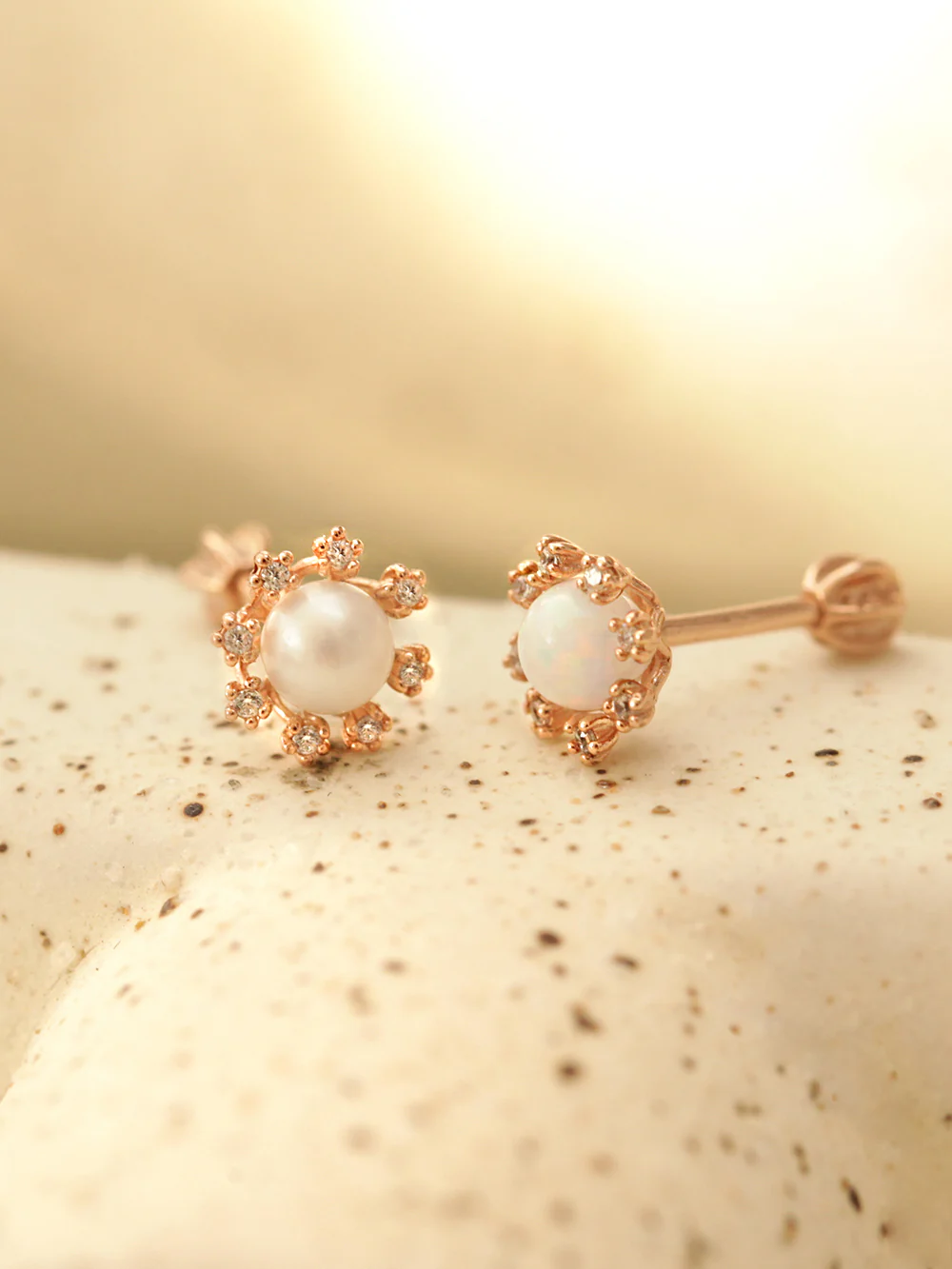 14K Gold Bling Crystal Pearl Opal Cartilage Earring 18G16G - Image 14