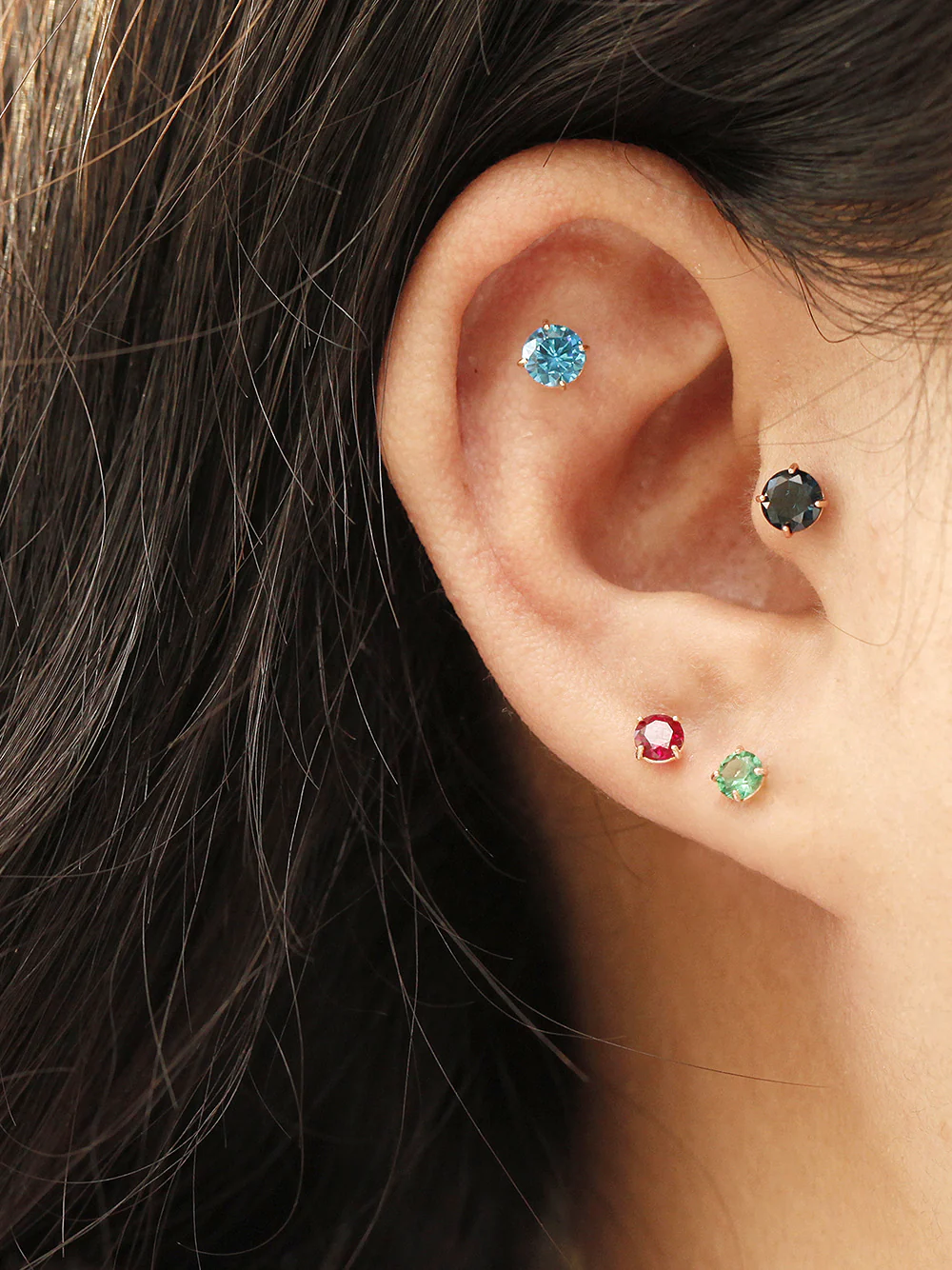 14K Gold Bling Cubic 4 Prong Cartilage Earring 20G - Image 11