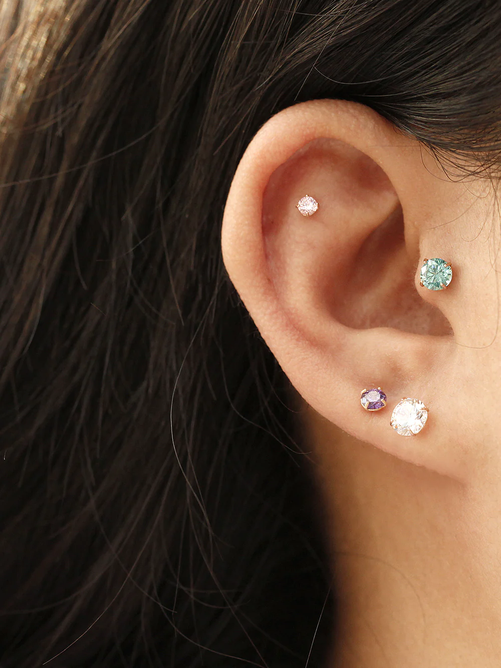 14K Gold Bling Cubic 4 Prong Cartilage Earring 20G - Image 12
