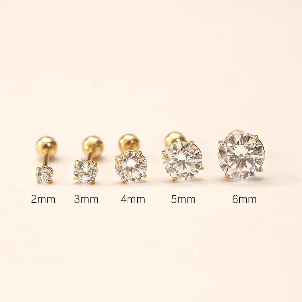 14K Gold Bling Cubic 4 Prong Cartilage Earring 20G - Image 14