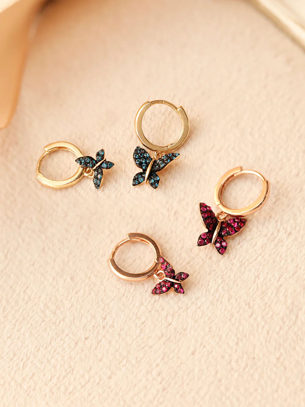 14K Gold Bling Cubic Butterfly Cartilage Hoop Earring - Image 10