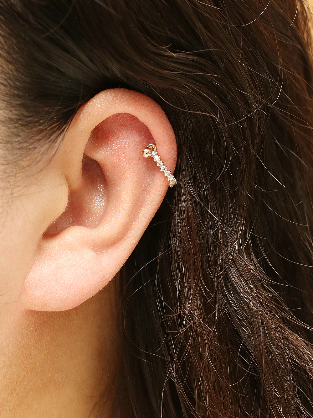 14K Gold Bling Cubic C-Type Conch Piercing - Image 9