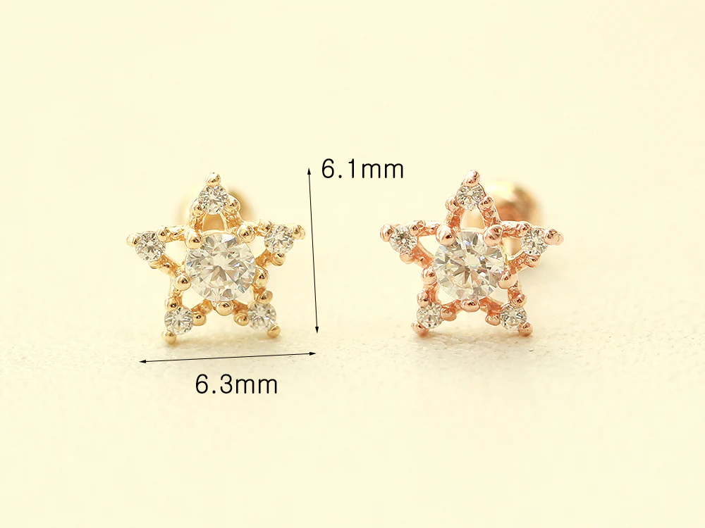 14K Gold Bling Cubic Star Cartilage Earring 20G18G - Image 6
