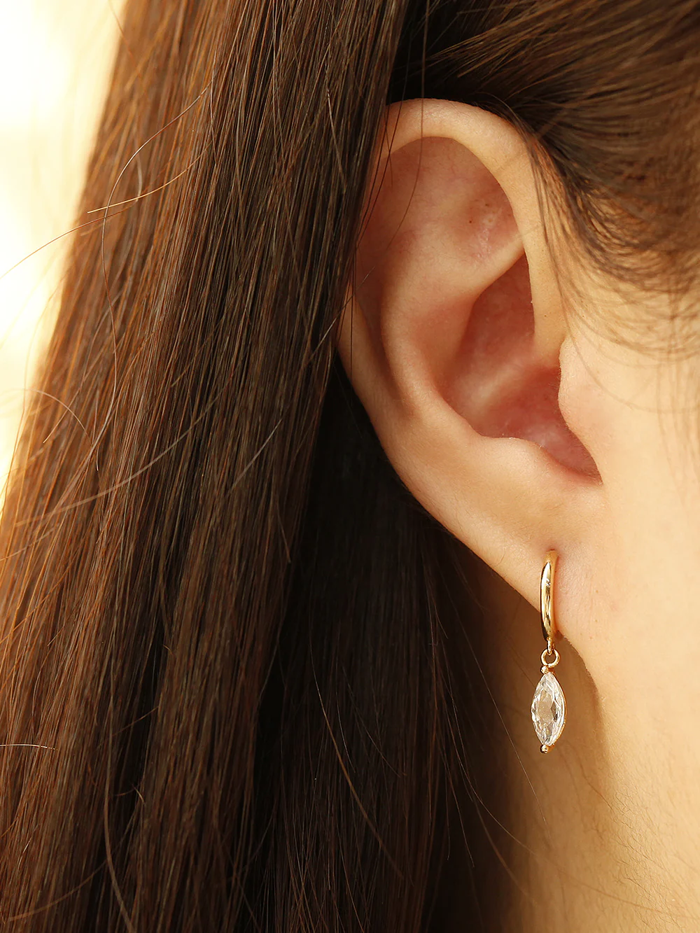 14K Gold Bling Cubic Water Drop Hoop - Image 2