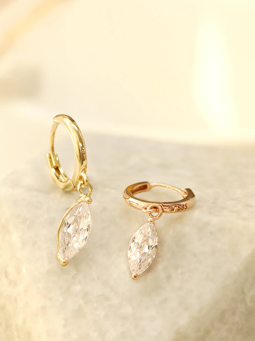 14K Gold Bling Cubic Water Drop Hoop - Image 5