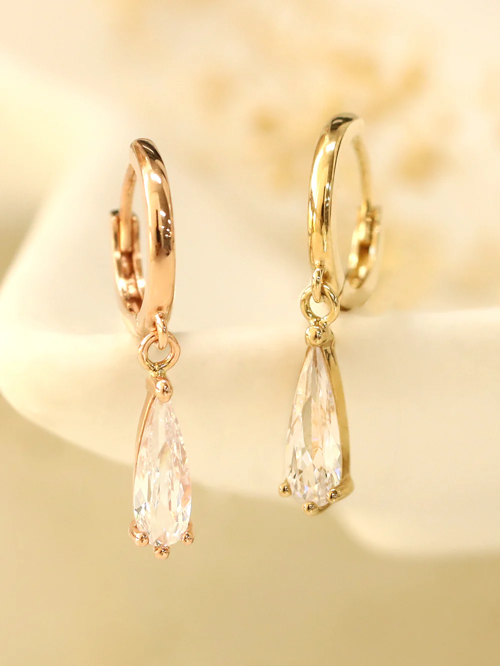 14K Gold Bling Cubic Water Drop Hoop - Image 7