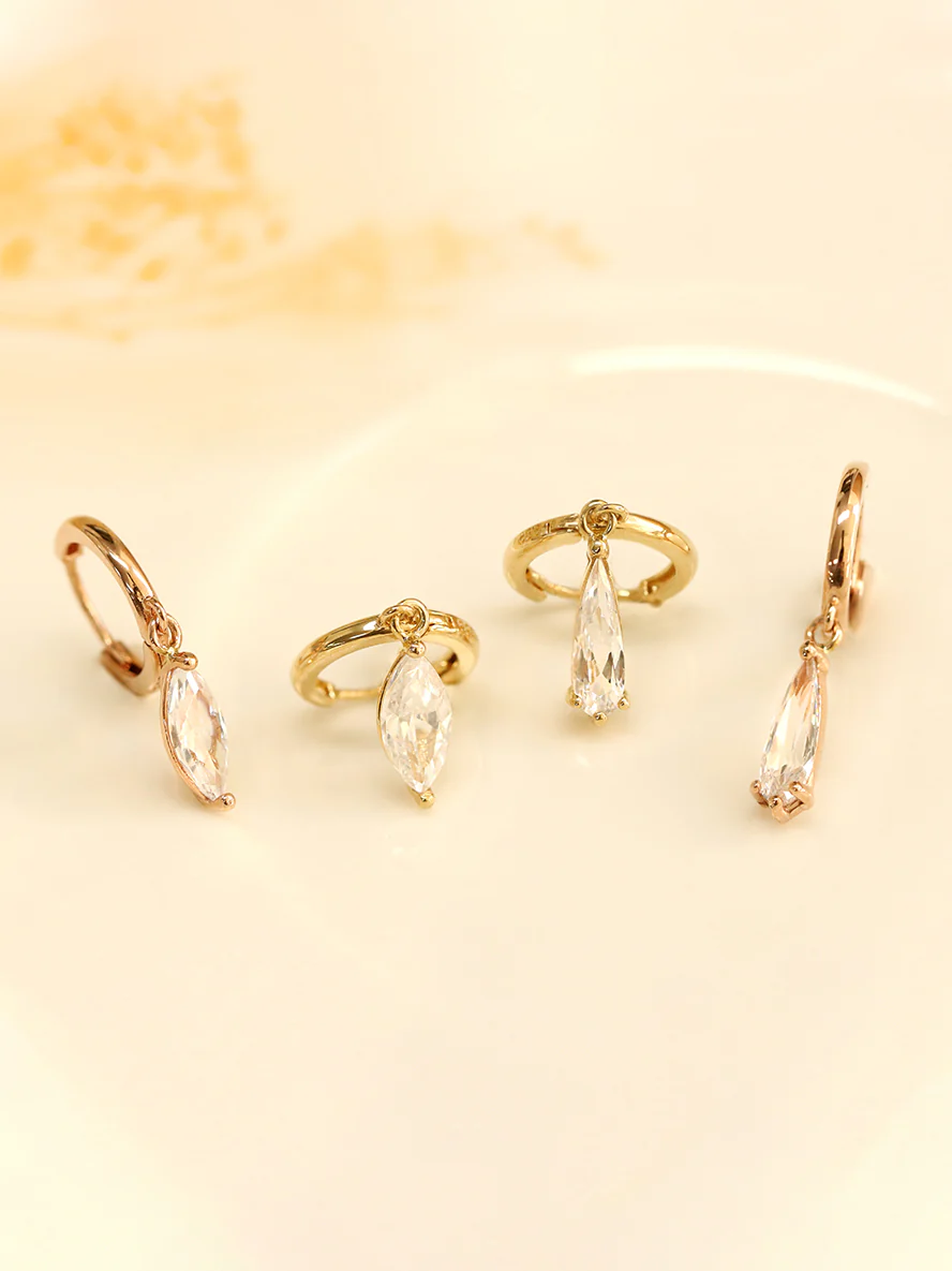14K Gold Bling Cubic Water Drop Hoop - Image 9
