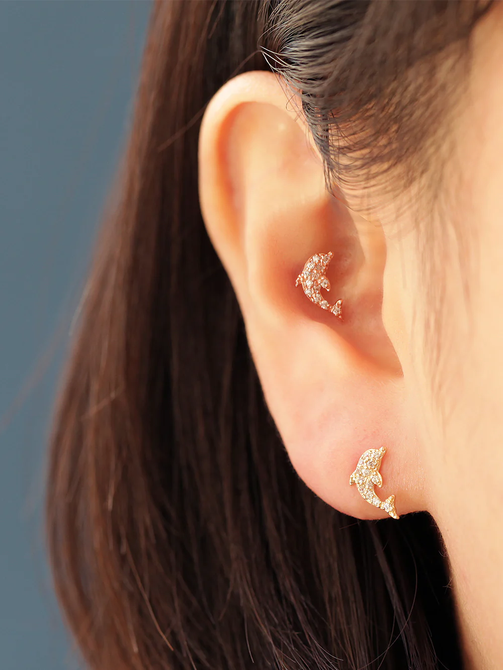 14K Gold Bling Dolphin Cartilage Earring 20G - Image 11