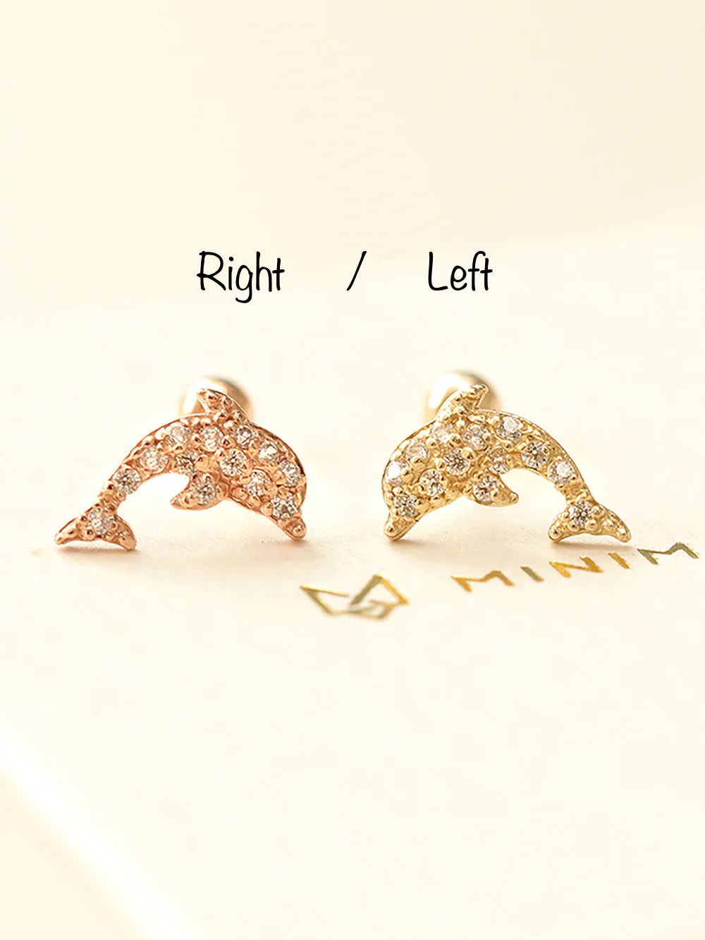 14K Gold Bling Dolphin Cartilage Earring 20G - Image 2