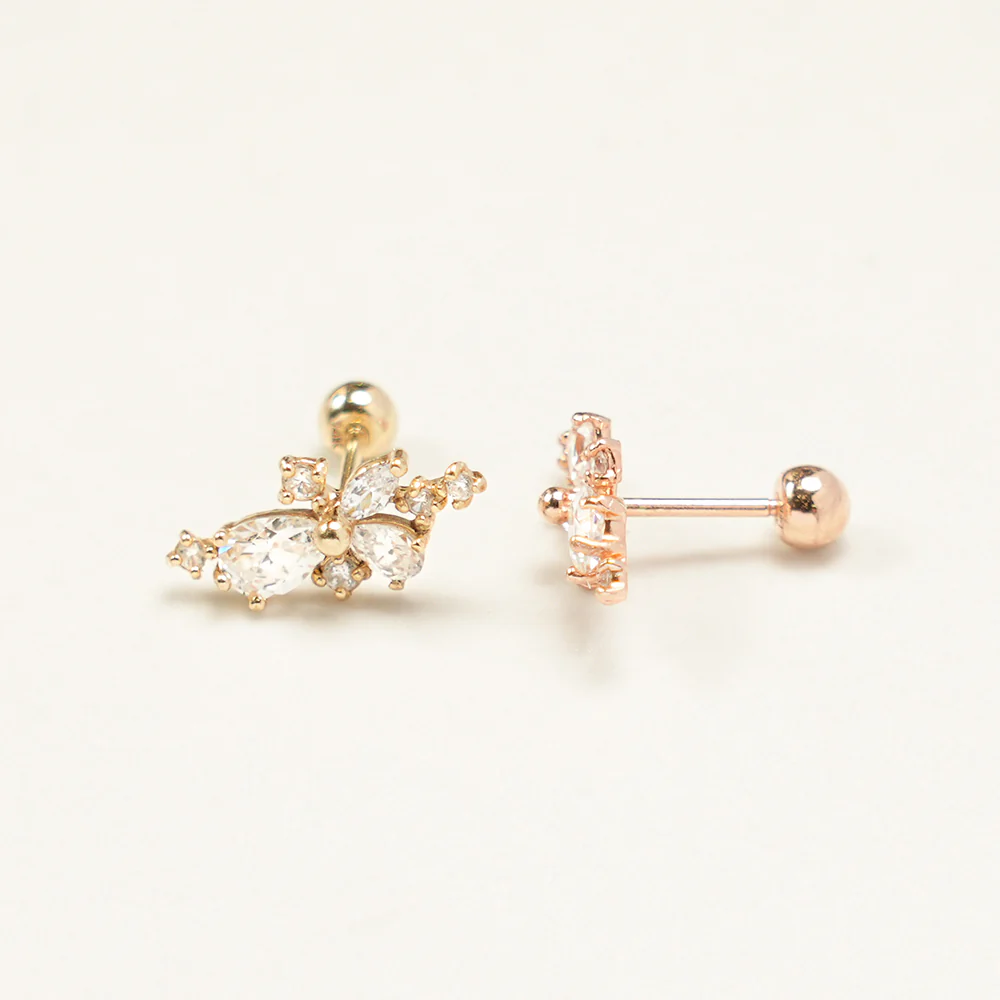 14K Gold Bling Floral Cubic Cartilage Earring 20G18G16G - Image 13