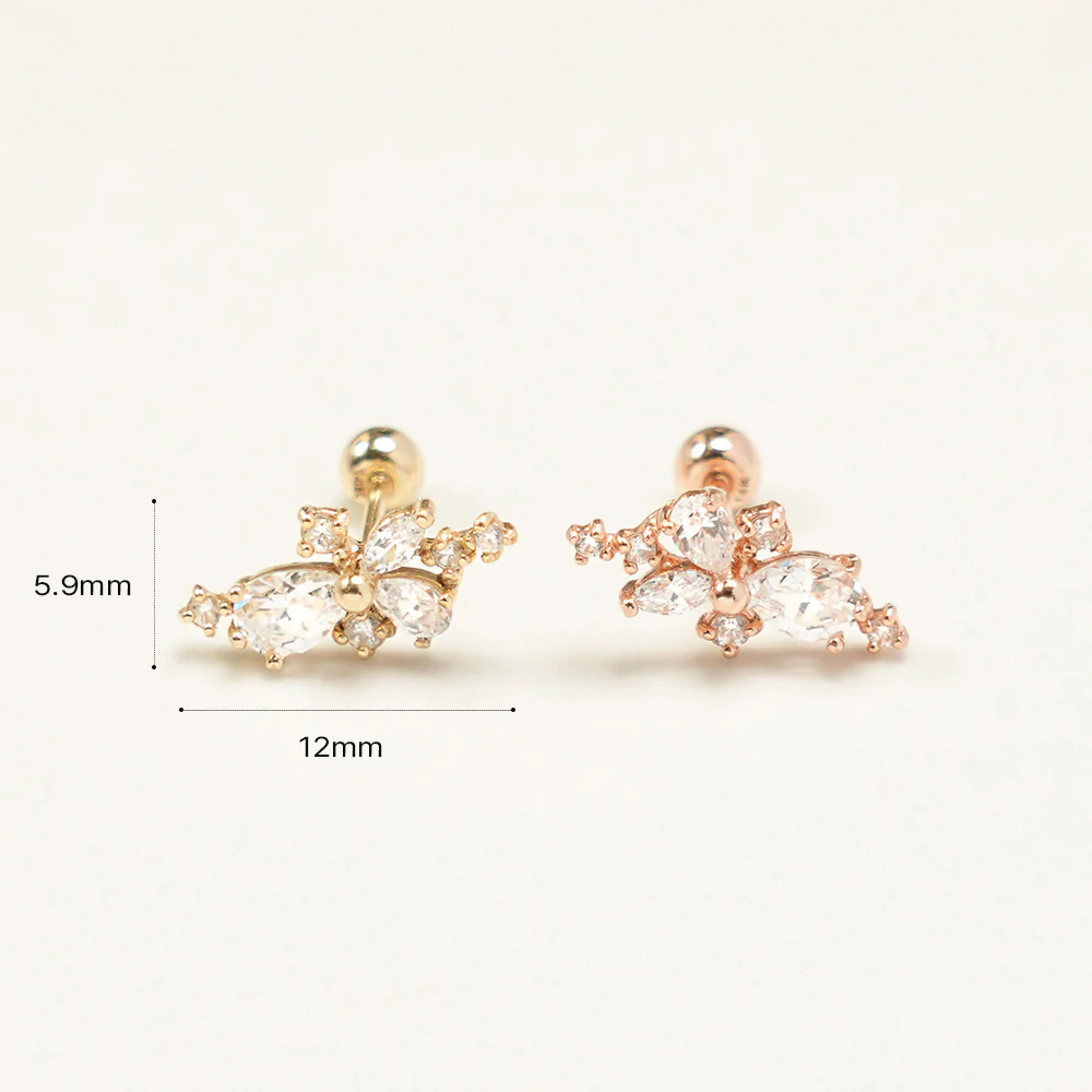 14K Gold Bling Floral Cubic Cartilage Earring 20G18G16G - Image 14