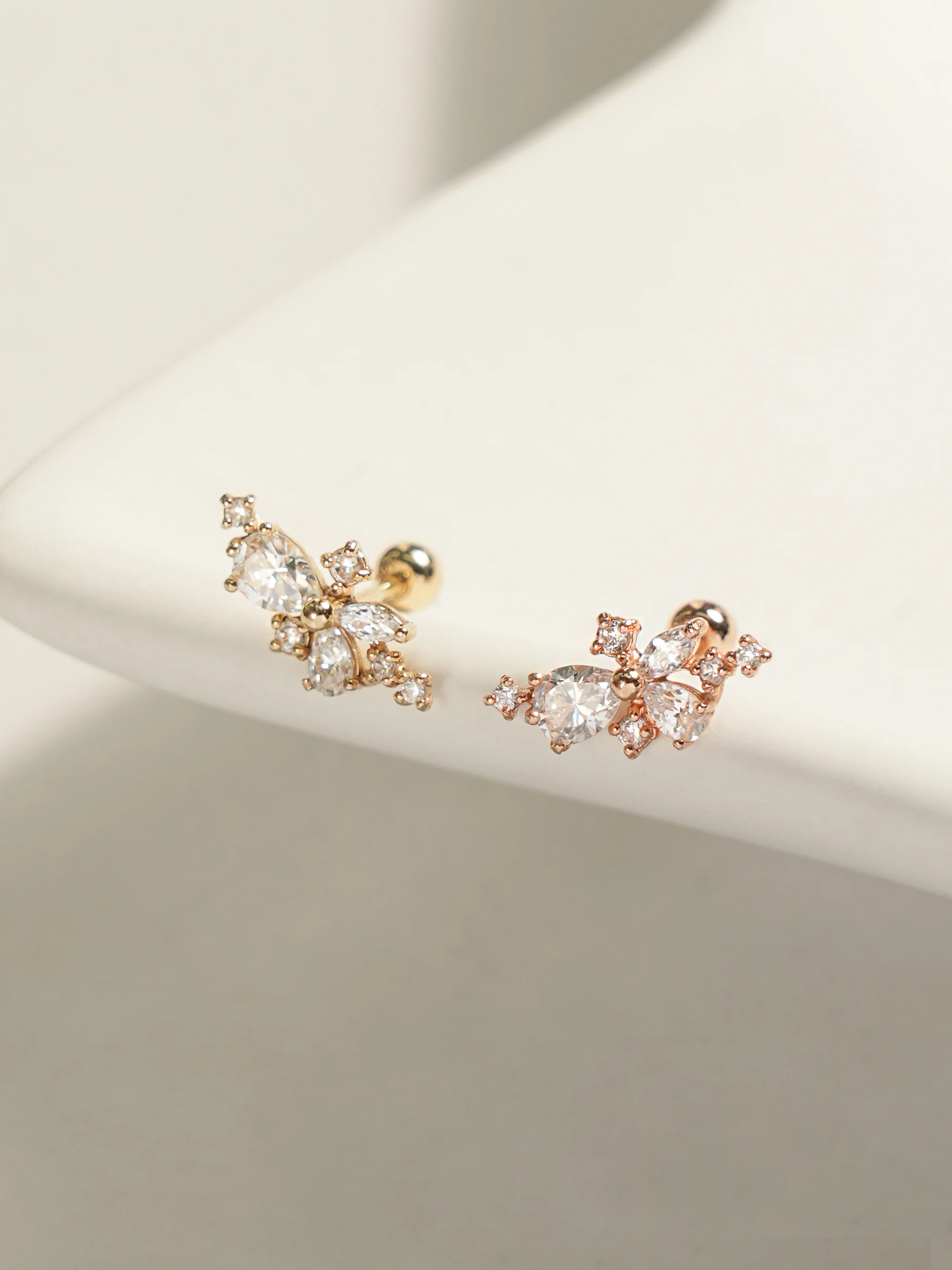 14K Gold Bling Floral Cubic Cartilage Earring 20G18G16G - Image 3