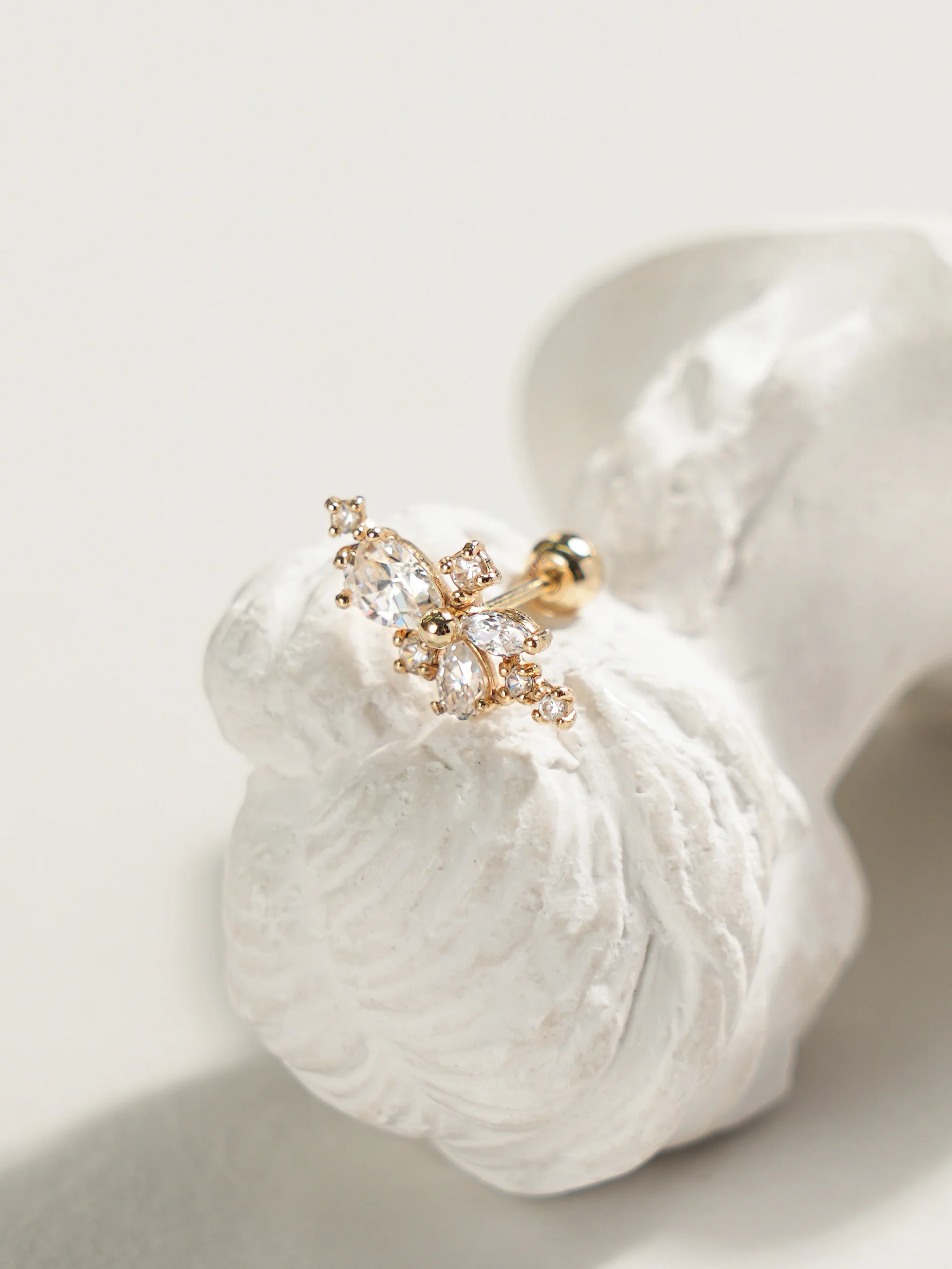 14K Gold Bling Floral Cubic Cartilage Earring 20G18G16G - Image 5