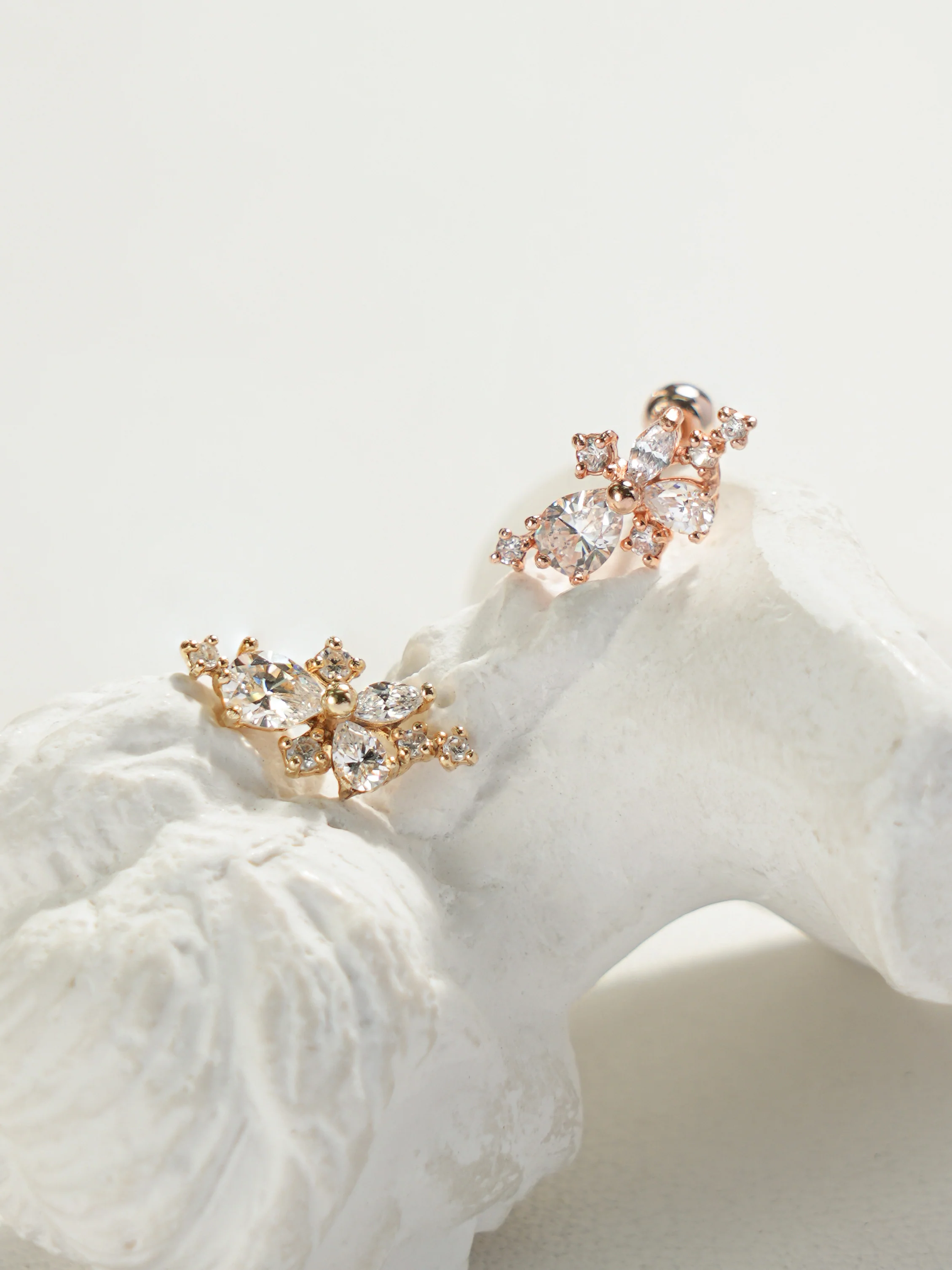 14K Gold Bling Floral Cubic Cartilage Earring 20G18G16G - Image 9