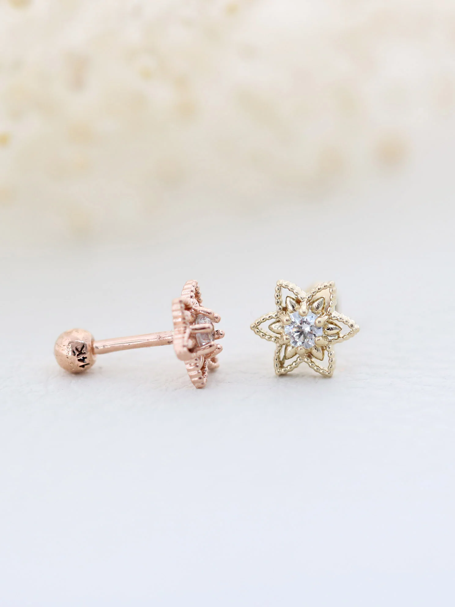 14K Gold Bling Flower Cartilage Earring 18G16G - Image 5