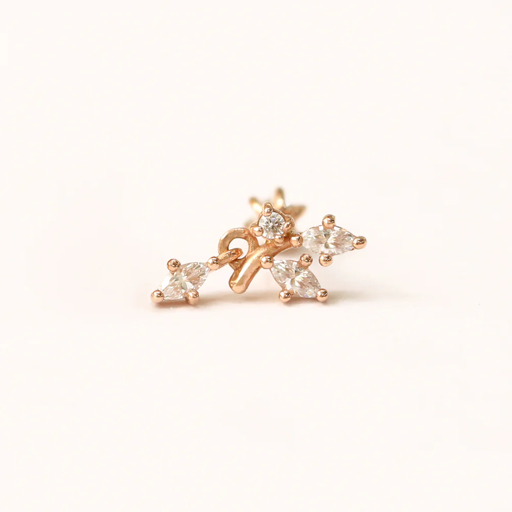 14K Gold Bling Leaf Cubic Drop Cartilage Earring 18G16G - Image 12