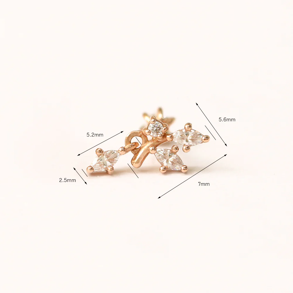 14K Gold Bling Leaf Cubic Drop Cartilage Earring 18G16G - Image 13