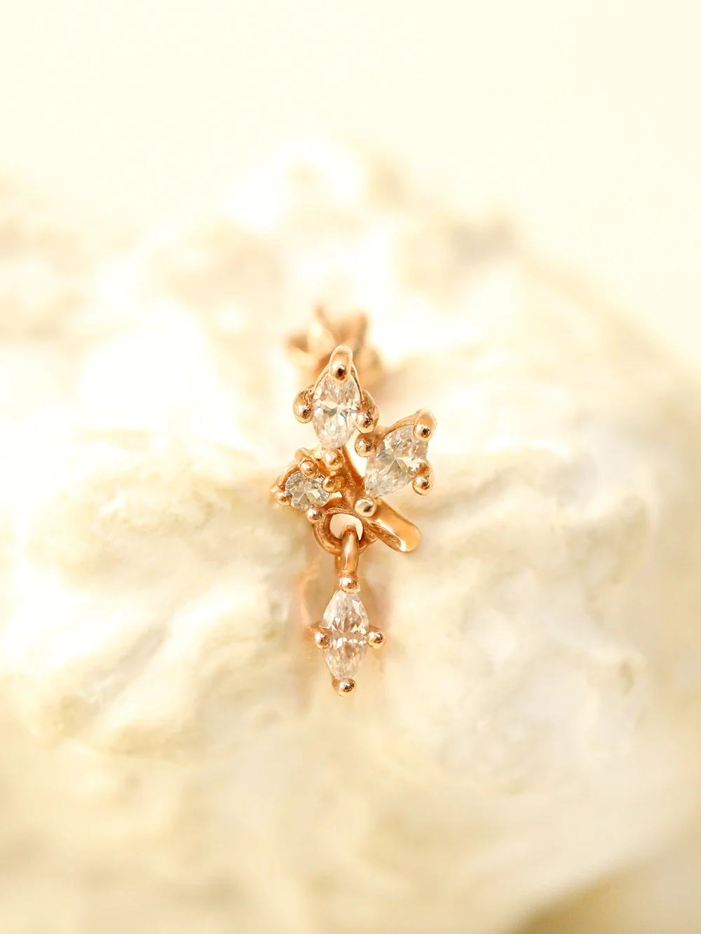 14K Gold Bling Leaf Cubic Drop Cartilage Earring 18G16G - Image 3