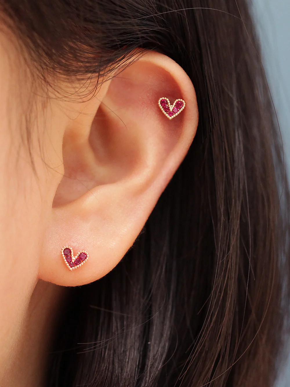 14K Gold Bling Lovely Heart Internally Threaded Labret Piercing 18G16G - Image 2