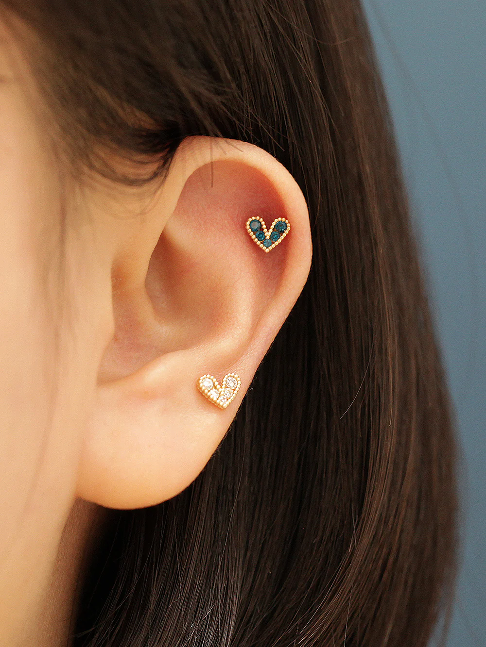 14K Gold Bling Lovely Heart Internally Threaded Labret Piercing 18G16G - Image 4